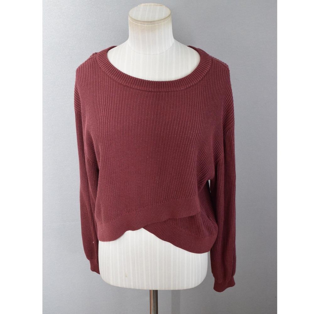 Lululemon Ribbed Knit Sweater 8 Burgundy Reversible Crossover Hem Women